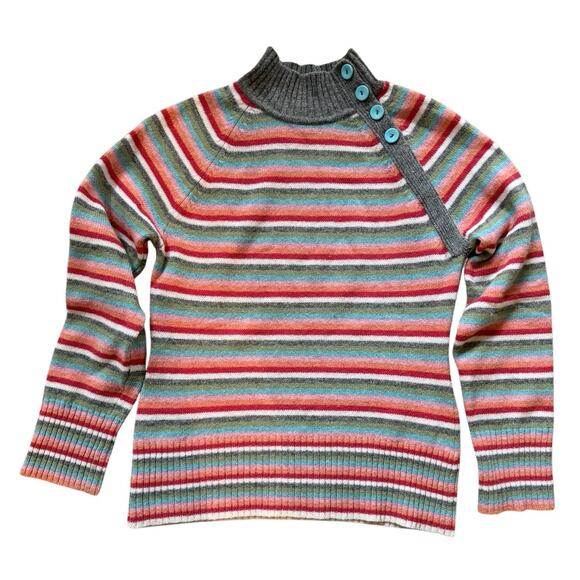 Boden Girls Sz 12 Lambswool Striped Preppy Mock Turtleneck Sweater Winter Preppy - Picture 1 of 8